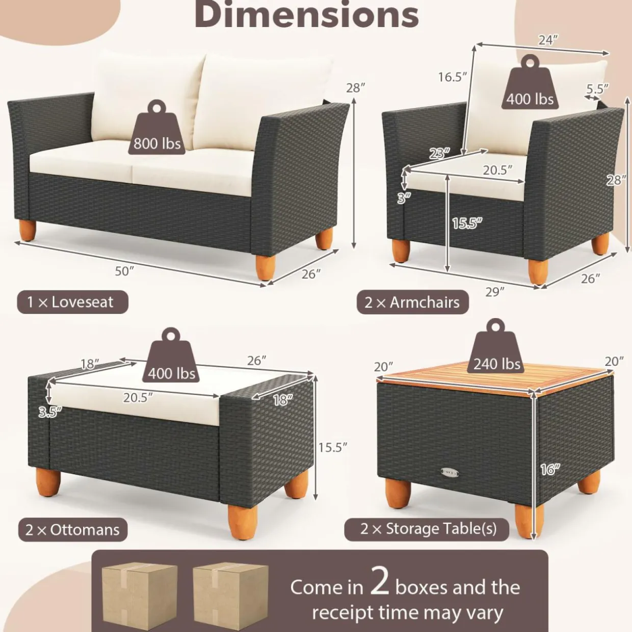 Tangkula 7 Pieces Patio Furniture Set, PE Rattan Sectional Sofa Set with Loveseat