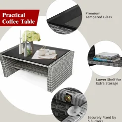 Tangkula 4 Pieces Patio Furniture Set, Outdoor Conversation Set with Cushions and Coffee Table