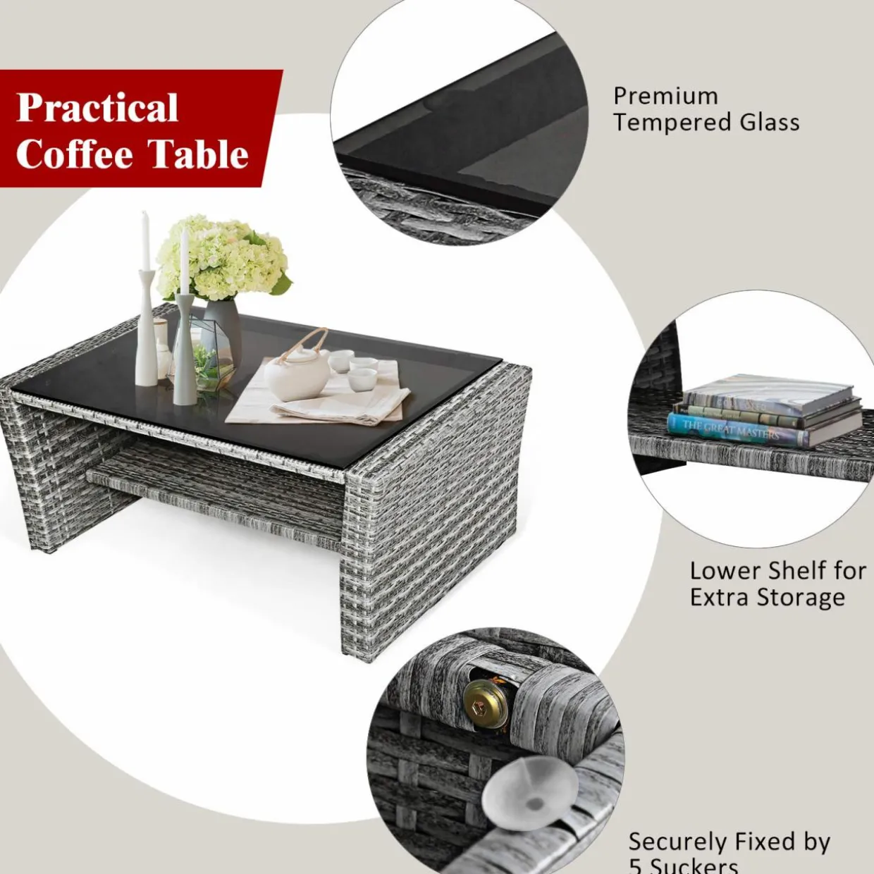 Tangkula 4 Pieces Patio Furniture Set, Outdoor Conversation Set with Cushions and Coffee Table