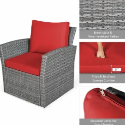 Tangkula 4 Pieces Patio Furniture Set, Outdoor Conversation Set with Cushions and Coffee Table