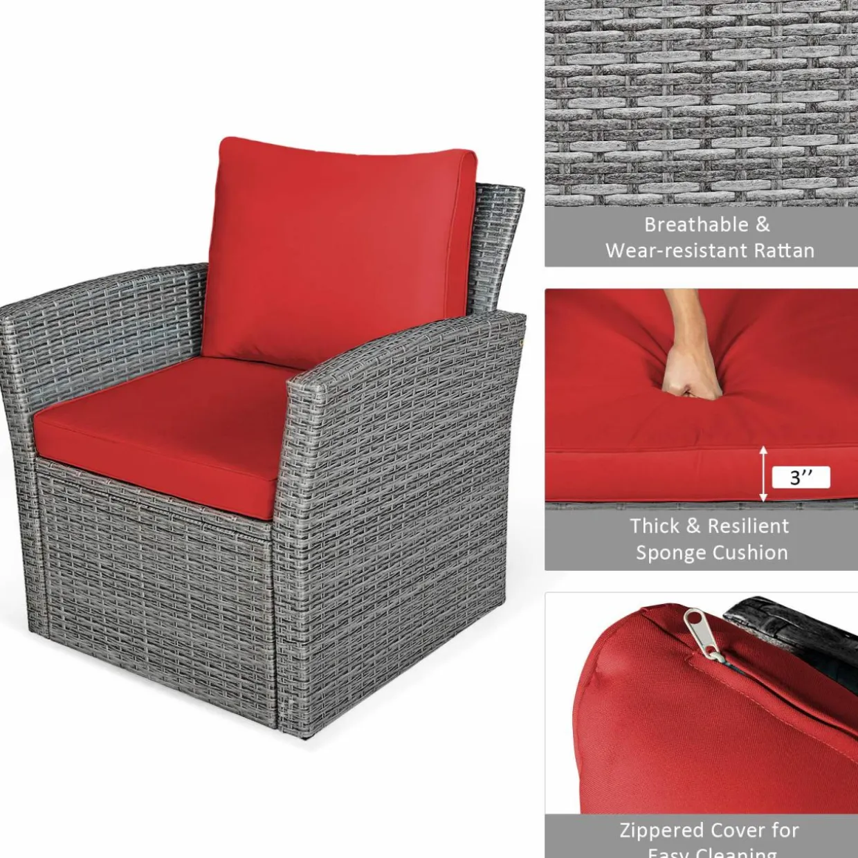Tangkula 4 Pieces Patio Furniture Set, Outdoor Conversation Set with Cushions and Coffee Table