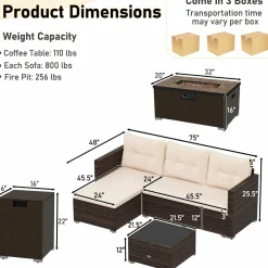 Tangkula 4 Pieces Patio Furniture Set with 32” Fire Pit Table and Propane Tank Cover