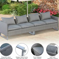 Tangkula 2 Pieces Patio Furniture Sofa Set, Patiojoy Wicker Conversation Set with Cushions and Sofa Clips