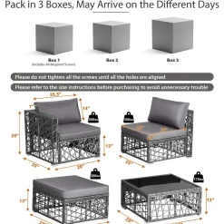 Tangkula 5 Pieces Patio Furniture Set, Patiojoy All Weather Heavy Duty Outdoor PE Rattan (Grey)