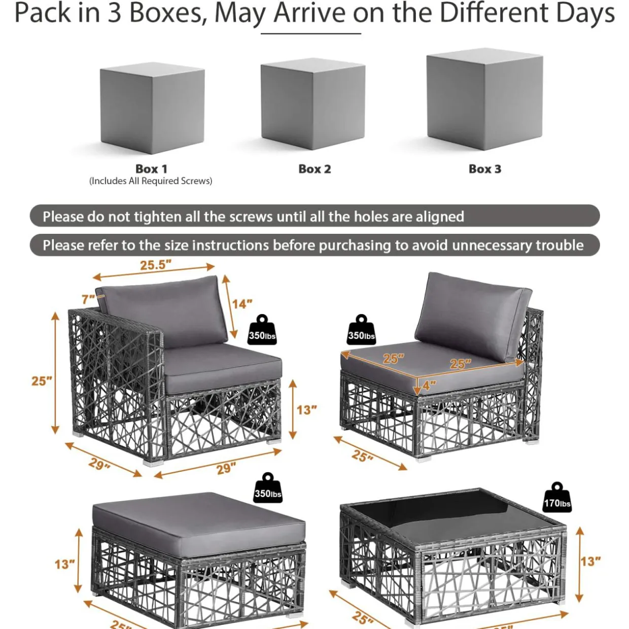 Tangkula 5 Pieces Patio Furniture Set, Patiojoy All Weather Heavy Duty Outdoor PE Rattan (Grey)