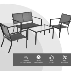 Tangkula 4 Pieces Patio Furniture Set, Outdoor Sectional Conversation Set