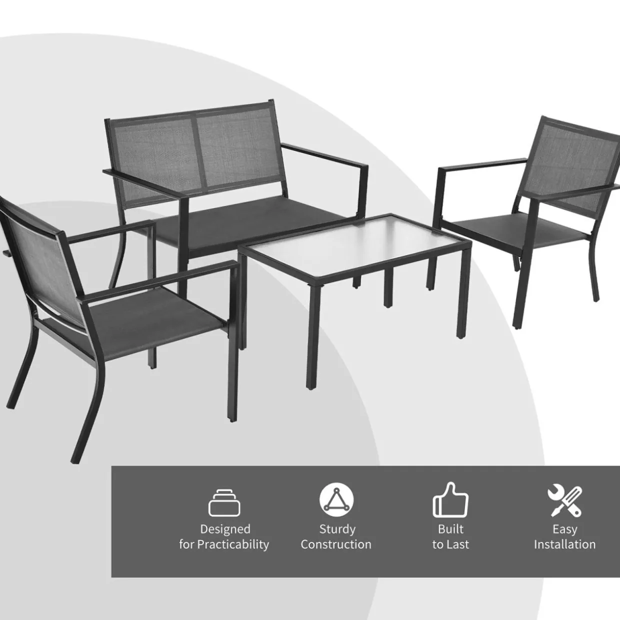 Tangkula 4 Pieces Patio Furniture Set, Outdoor Sectional Conversation Set