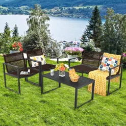Tangkula 4 Pieces Patio Furniture Set, Outdoor Conversation Sofa Set with Coffee Table