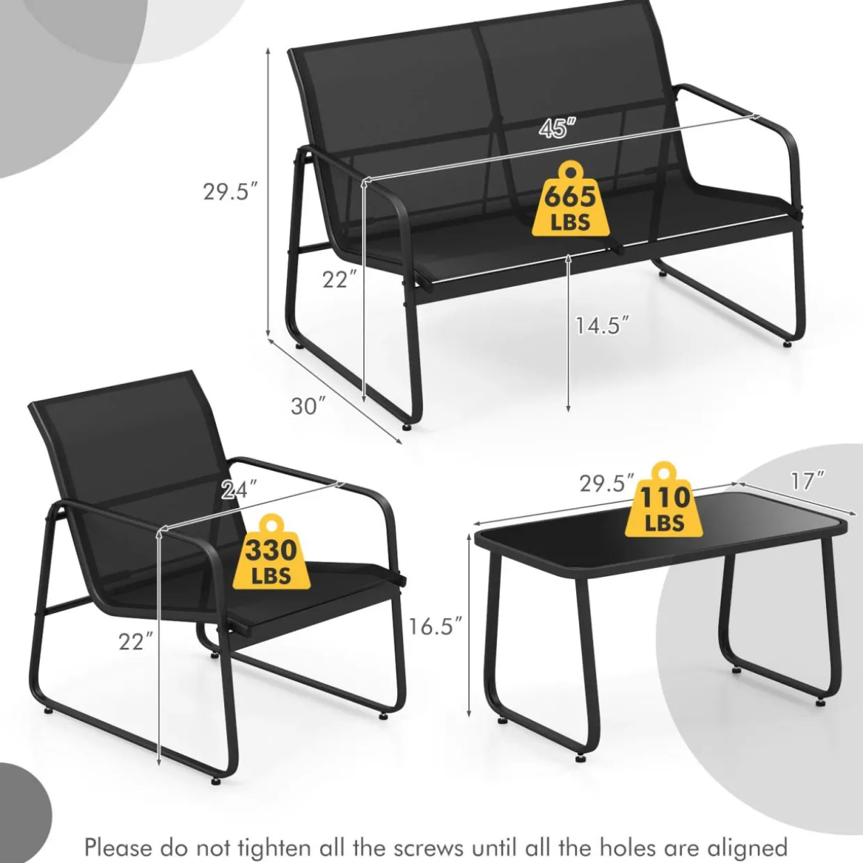 Tangkula 4 Pieces Patio Furniture Set, Outdoor Conversation Set with Tempered Glass Coffee Table