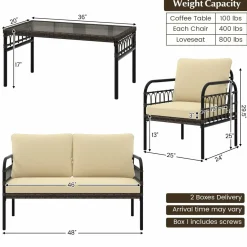 Tangkula 4 Pieces Patio Furniture Set, Outdoor Wicker Conversation Bistro Set