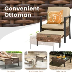 Tangkula 5 Pieces Patio Furniture Set, Space Saving All Weather PE Wicker Chairs and Table Set with Soft Cushions
