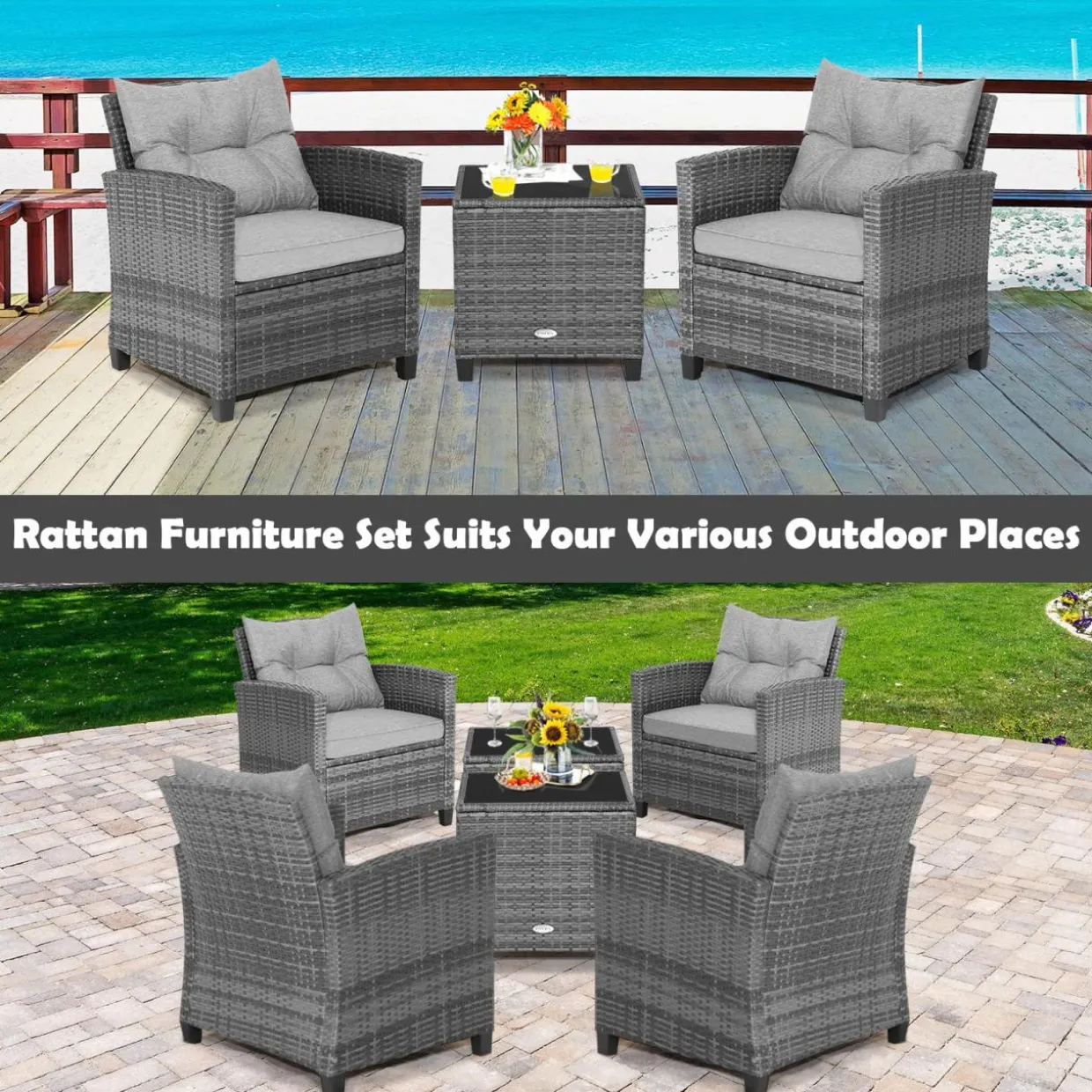 Tangkula 3 Pieces Patio Furniture Set
