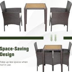 Tangkula 3 Pieces Patio Furniture Set, Outdoor Mix Brown Wicker Dining Set