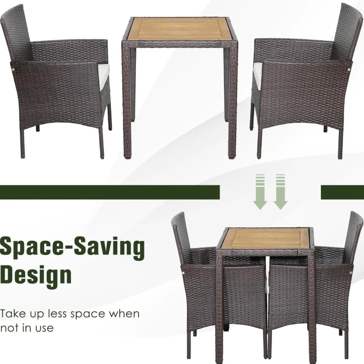 Tangkula 3 Pieces Patio Furniture Set, Outdoor Mix Brown Wicker Dining Set