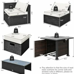 Tangkula 9 Pieces Patio Furniture Set with 32” Fire Pit Table, 50,000 BTU Square Propane Fire Pit