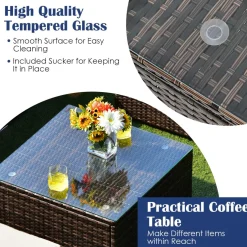 Tangkula 7 Pieces Patio Furniture Set with 50,000 BTU Fire Pit Table, Outdoor PE Wicker Conversation Sofa Set with Cushions