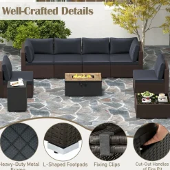 Tangkula 12 Pieces Patio Furniture Set with 32” Fire Pit Table and Propane Tank Cover