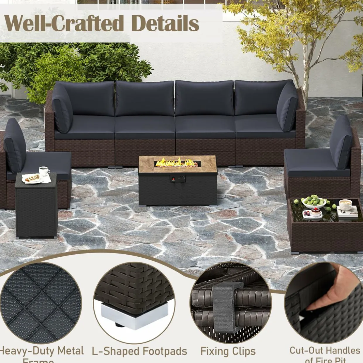 Tangkula 12 Pieces Patio Furniture Set with 32” Fire Pit Table and Propane Tank Cover