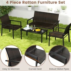 Tangkula 8 Pieces Patio Furniture Set, Patiojoy Heavy Duty Galvanized Metal Frame Outdoor Wicker Table and Chairs Set