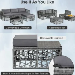 Tangkula 5 Pieces Patio Furniture Set, Patiojoy All Weather Heavy Duty Outdoor PE Rattan (Grey)