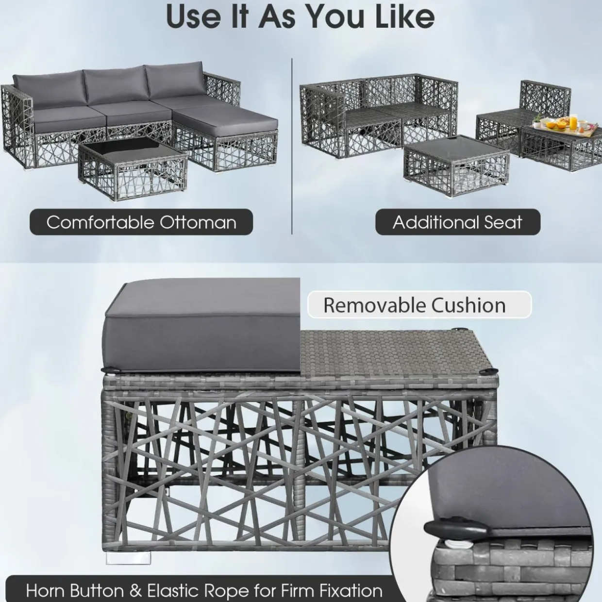 Tangkula 5 Pieces Patio Furniture Set, Patiojoy All Weather Heavy Duty Outdoor PE Rattan (Grey)