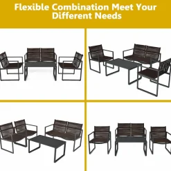 Tangkula 4 Pieces Patio Furniture Set, Outdoor Conversation Sofa Set with Coffee Table