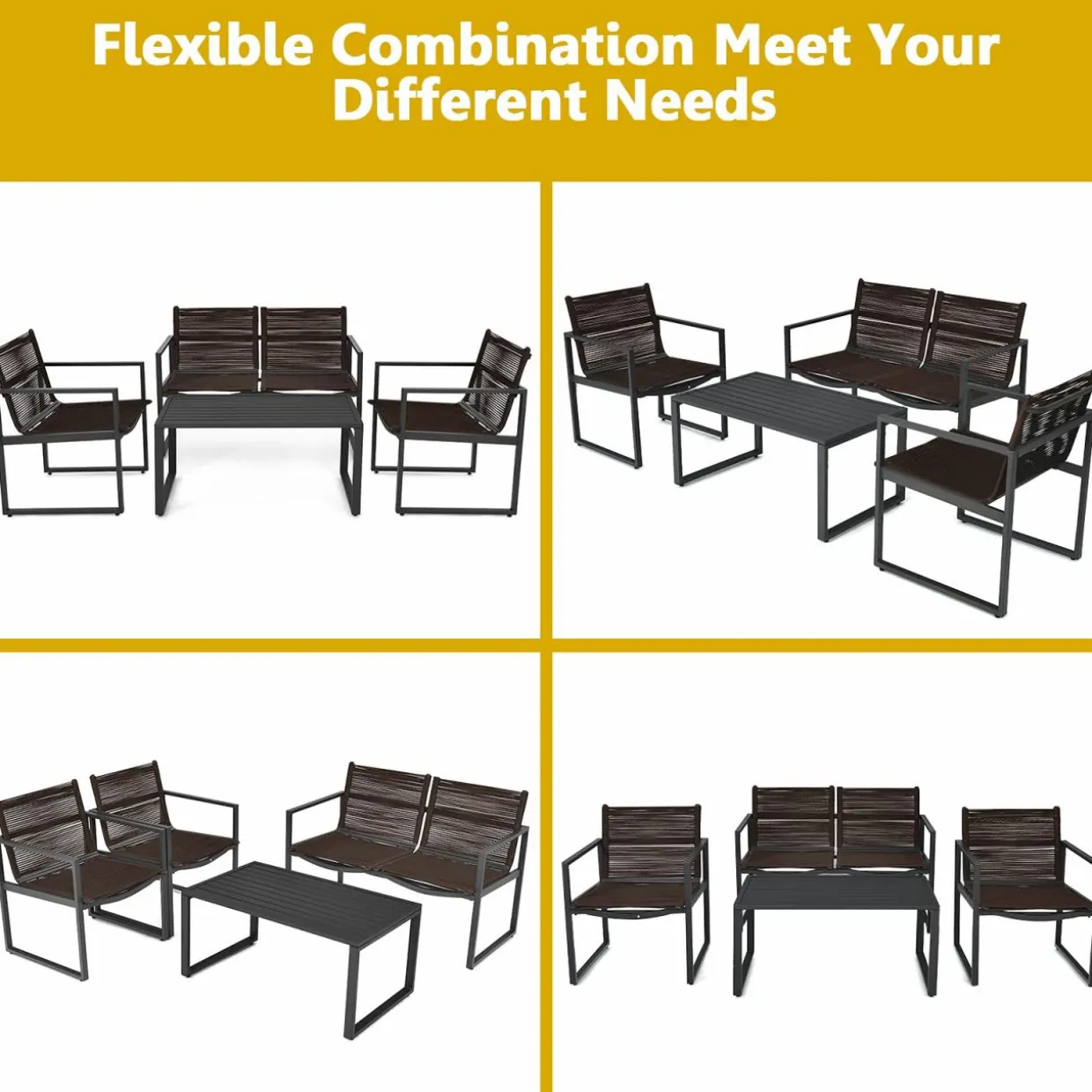 Tangkula 4 Pieces Patio Furniture Set, Outdoor Conversation Sofa Set with Coffee Table