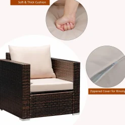 Tangkula 3 Pieces Patio Furniture Set, Outdoor Conversation Rattan Furniture Set