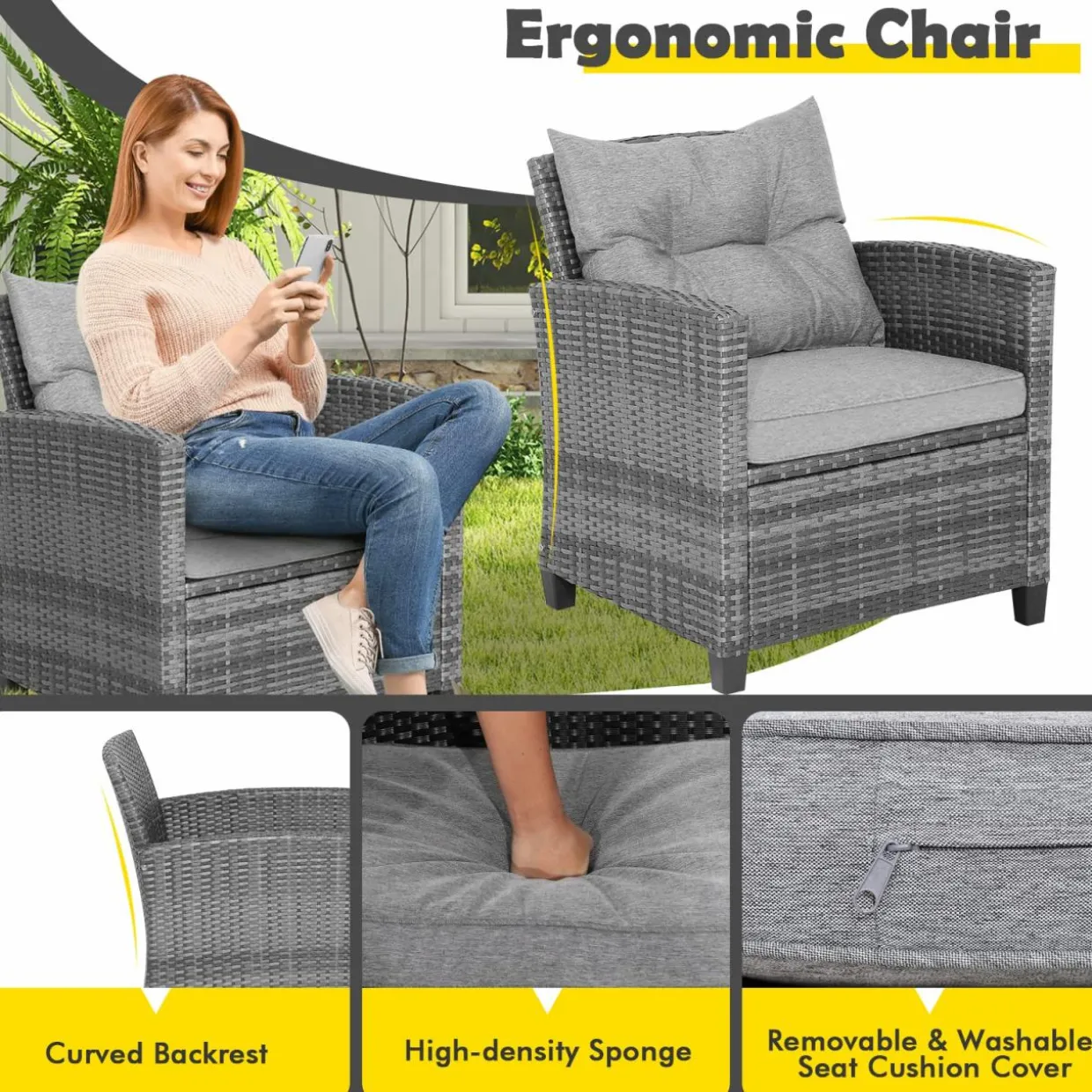 Tangkula 3 Pieces Patio Furniture Set