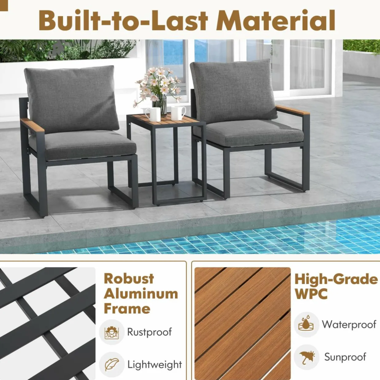 Tangkula 3 Pieces Patio Furniture Set