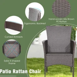 Tangkula 3 Pieces Patio Furniture Set, Outdoor Mix Brown Wicker Dining Set