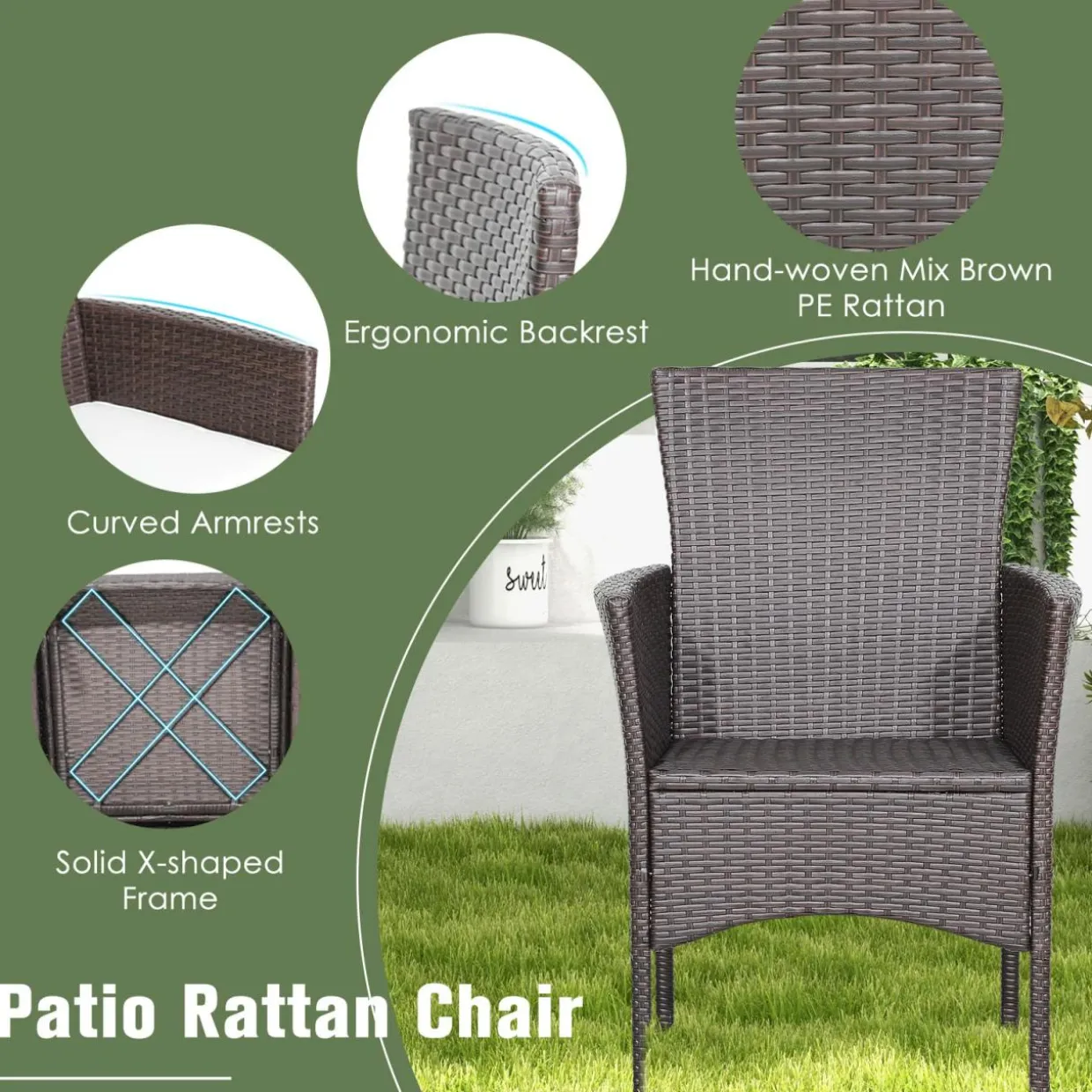 Tangkula 3 Pieces Patio Furniture Set, Outdoor Mix Brown Wicker Dining Set