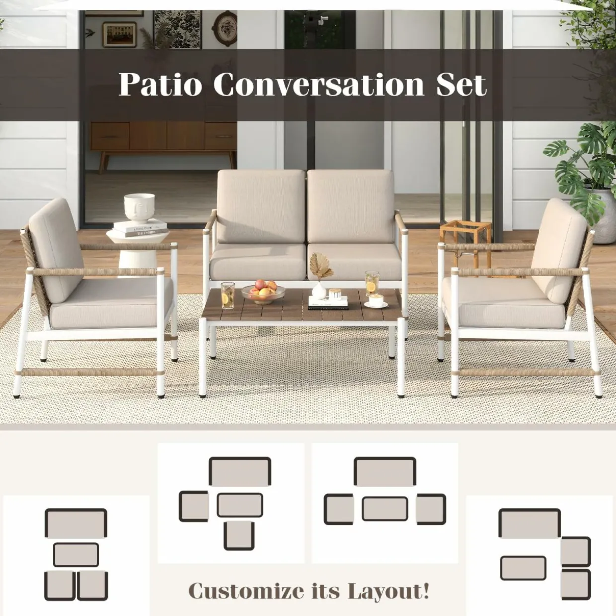 Tangkula 2 Pieces Patio Furniture Set, Outdoor Aluminum Conversation Set with Thick Cushions