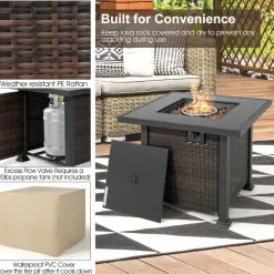 Tangkula 9 Pieces Patio Furniture Set with 32” Fire Pit Table, 50,000 BTU Square Propane Fire Pit