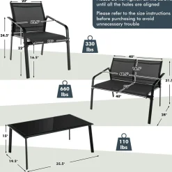 Tangkula 4 Pieces Patio Furniture Set, Outdoor Conversation Set with Tempered Glass Coffee Table