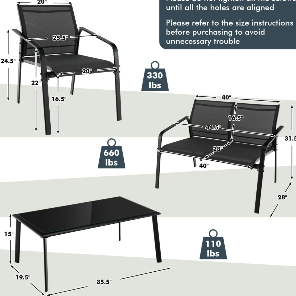 Tangkula 4 Pieces Patio Furniture Set, Outdoor Conversation Set with Tempered Glass Coffee Table
