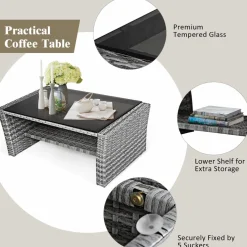 Tangkula 4 Pieces Patio Furniture Set, Outdoor Conversation Set with Cushions and Coffee Table