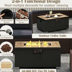 Tangkula 12 Pieces Patio Furniture Set with 32” Fire Pit Table and Propane Tank Cover