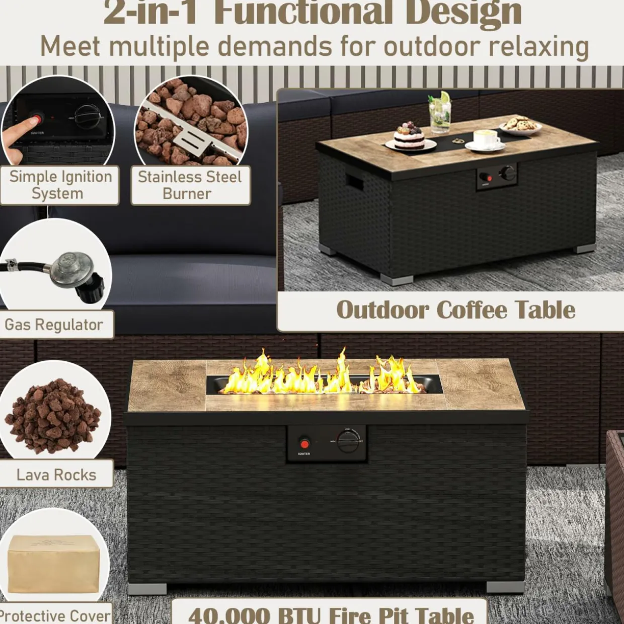 Tangkula 12 Pieces Patio Furniture Set with 32” Fire Pit Table and Propane Tank Cover