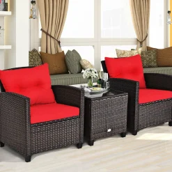 Tangkula 3 Pieces Patio Furniture Set, PE Rattan Wicker 3 Pcs Outdoor Sofa Set