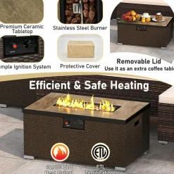 Tangkula 4 Pieces Patio Furniture Set with 32” Fire Pit Table and Propane Tank Cover
