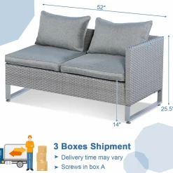Tangkula 2 Pieces Patio Furniture Sofa Set, Patiojoy Wicker Conversation Set with Cushions and Sofa Clips