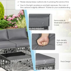 Tangkula 5 Pieces Patio Furniture Set, Patiojoy All Weather Heavy Duty Outdoor PE Rattan (Grey)