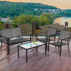 Tangkula 4 Pieces Patio Furniture Set, Outdoor Sectional Conversation Set
