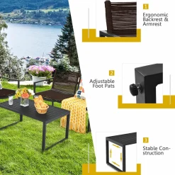 Tangkula 4 Pieces Patio Furniture Set, Outdoor Conversation Sofa Set with Coffee Table