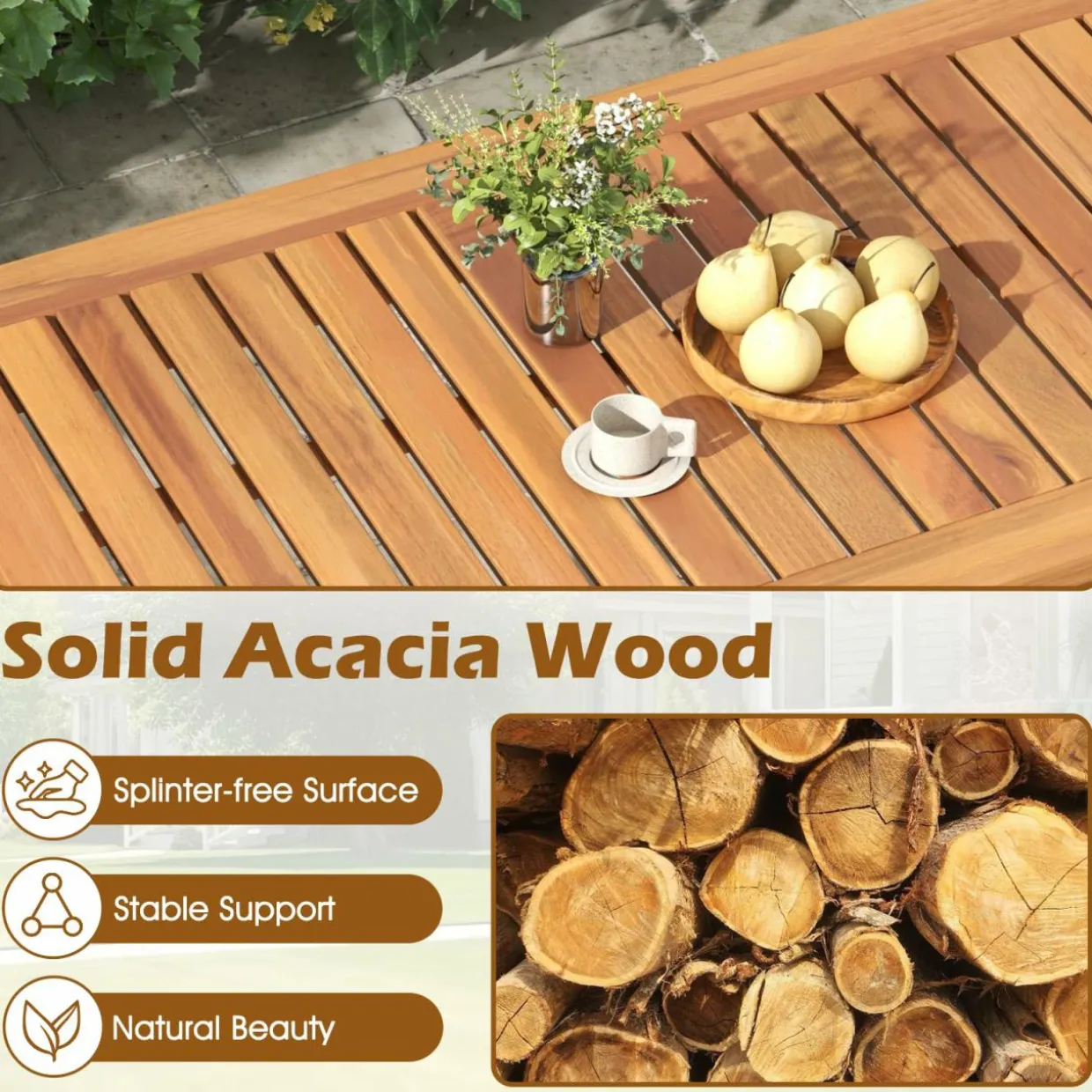 Tangkula 4 Pieces Patio Furniture Set, Outdoor Acacia Wood Conversation Set with Soft Cushions and Coffee Table