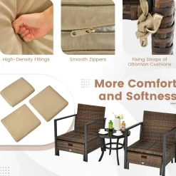 Tangkula 5 Pieces Patio Furniture Set, Space Saving All Weather PE Wicker Chairs and Table Set with Soft Cushions