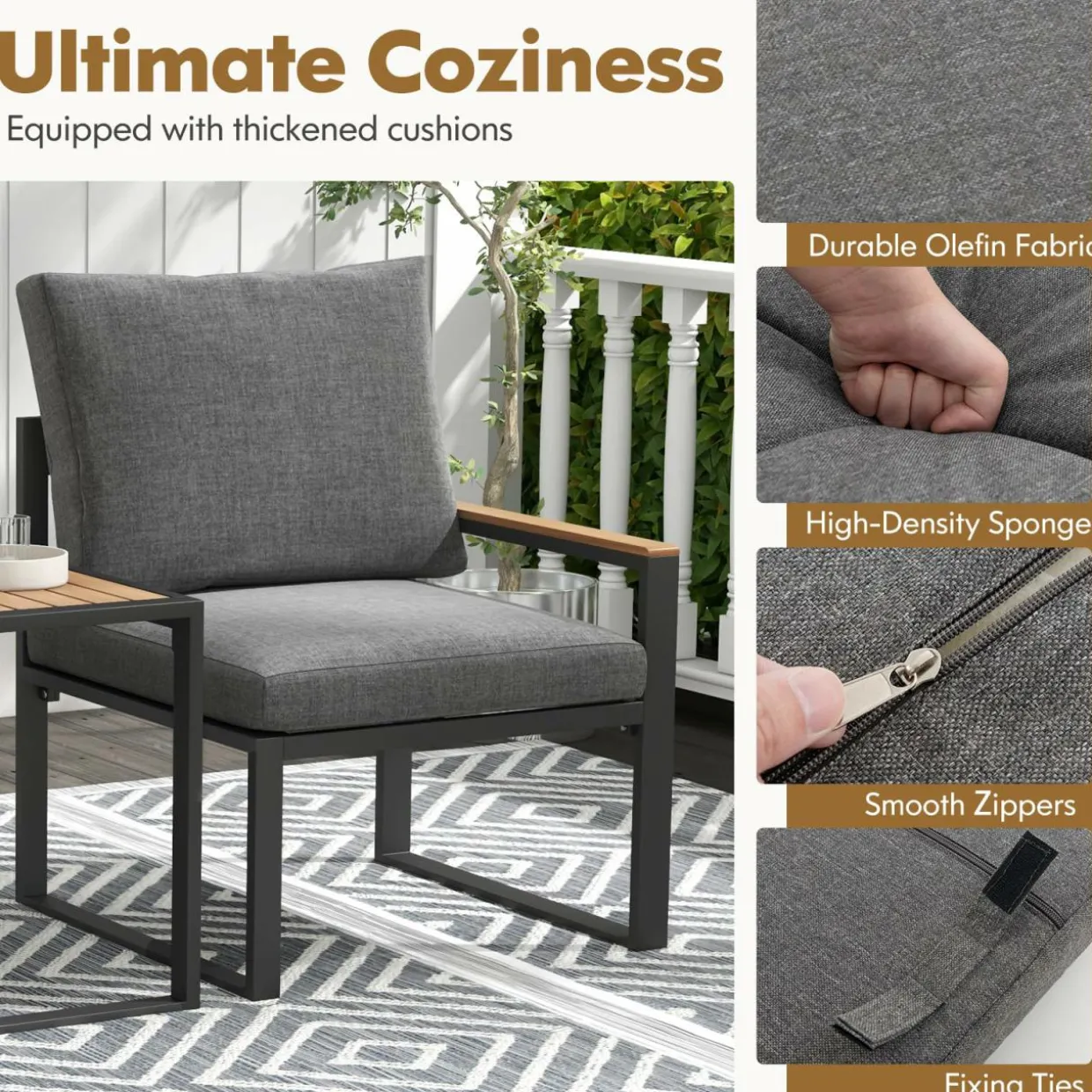 Tangkula 3 Pieces Patio Furniture Set