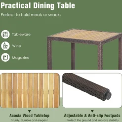 Tangkula 3 Pieces Patio Furniture Set, Outdoor Mix Brown Wicker Dining Set