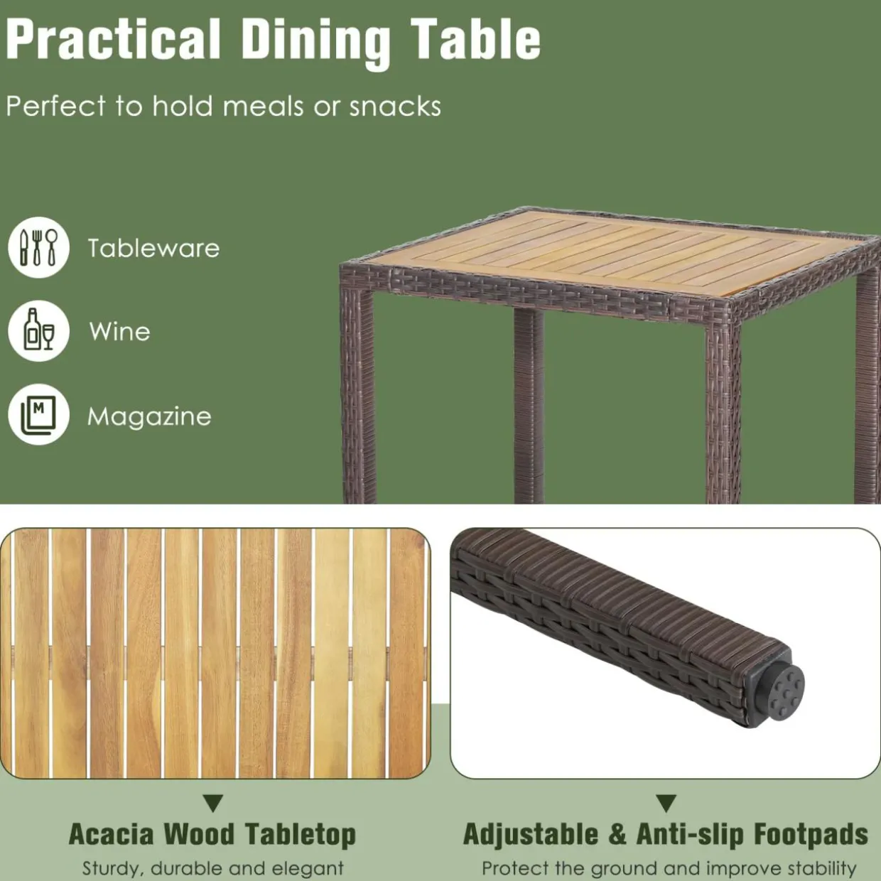 Tangkula 3 Pieces Patio Furniture Set, Outdoor Mix Brown Wicker Dining Set